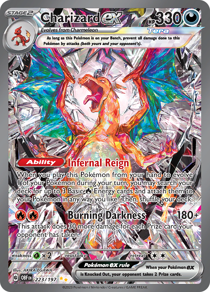 charizard pokemon card scarlet and violet ex (223/197) [Scarlet & Violet: Obsidian Flames] Option:+/- 4 Cost Looking for cards that red Pokémon Trading Card Year