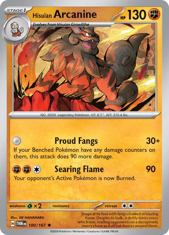 Hisuian Arcanine (100/167) (Non-Holo) (Deck Exclusive) [Scarlet & Violet: Twilight Masquerade]